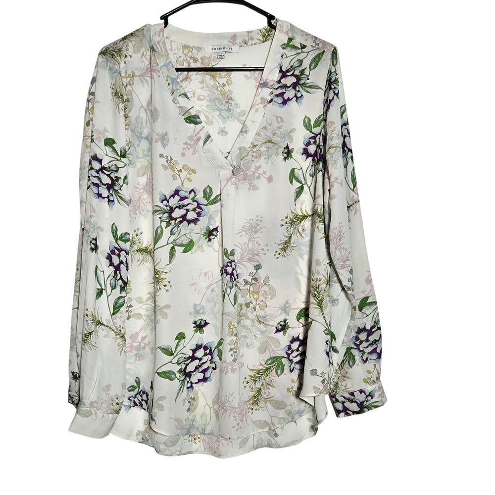 Rose + Olive Floral Long Sleeve Top Large Cottage Romantic Garden Dainty Career
